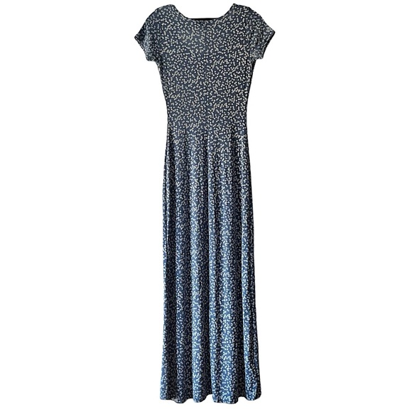 Vintage 90s Light Blue and White Floral Cottagecore Spring Maxi Stretch Dress - Picture 2 of 6